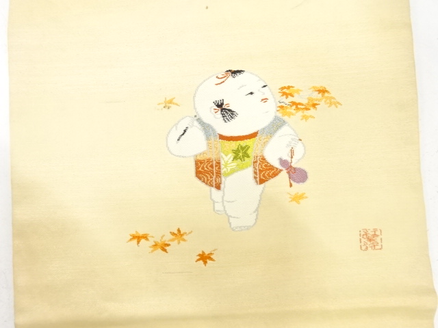 アンティーク　御所人形模様織り出し名古屋帯